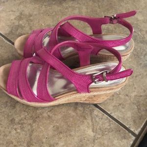 WHBM pink strappy sandal cork wedges sz 8M